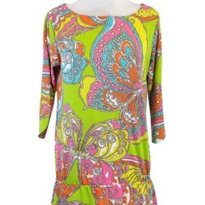 Trina Turk Neon Paisley Butterfly Print Short Casual Dress  Size Small